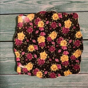 Floral Square Plate - Black, Yellow, Pink